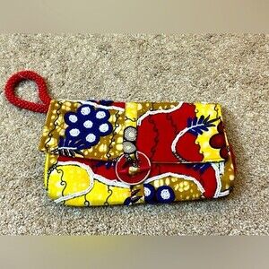 Beaded wristlet pocket book Red Blue Yellow interior pocket